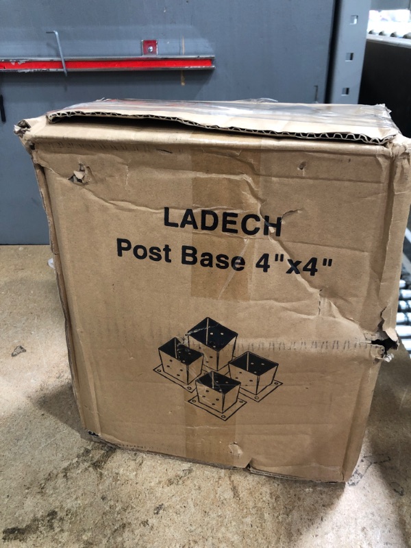 Photo 1 of (4 PCS) LADECH 4x4 Wood Fence Post Anchor Base, 2mm Thick Steel and Black Powder Coated,Come with Wood Screws and Concrete Anchors (Black - 4 PCS)