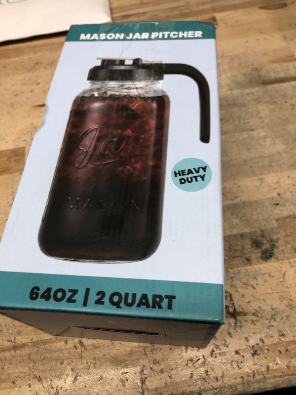 Photo 1 of AOZITA 64 oz Glass Pitcher with Lid - 2 Quart Mason Jar Pitcher with Filter Lid, Wide Mouth Jar Leak-proof Water Jug, Heavy Duty Glass Container for Water, Juice, Milk, Tea, Iced Coffee, and Drinks