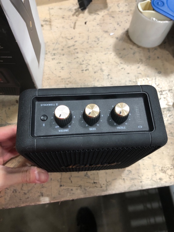 Photo 1 of Marshall Stockwell II Portable Bluetooth Speaker, Black and Brass