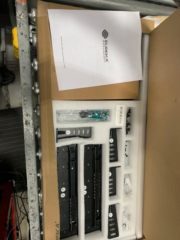 Photo 1 of EUREKA ERGONOMIC Adjustable Keyboard Tray Under Desk, 28x11 Inch Large Slide Out Keyboard & Mouse Platform Tray, Wooden Pull Out Computer Keyboard Drawer for Typing Home Office Desk, Black