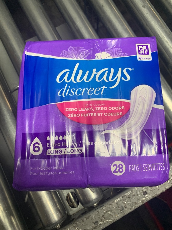 Photo 1 of Always Discreet for Bladder Leaks, Ultimate Overnight, Long Length, 28 Pads (Packaging May Vary)