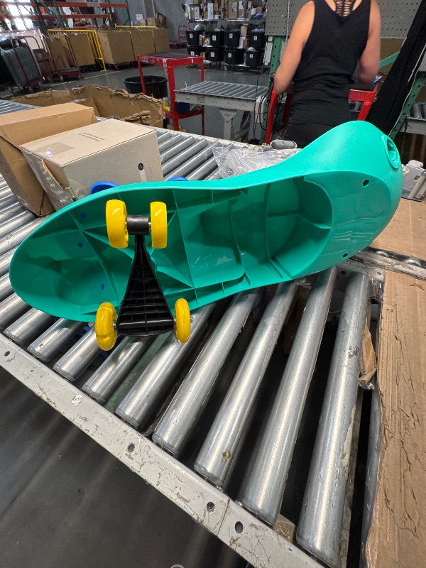 Photo 1 of (MISSING BACK WHEELS) ($89.98 VALUE) PlasmaCar Lightning Glow Rider - Inertia & Movement Powered Ride-On Toy, Light-Up Wheels, Indoor-Outdoor Play Teal & Blue