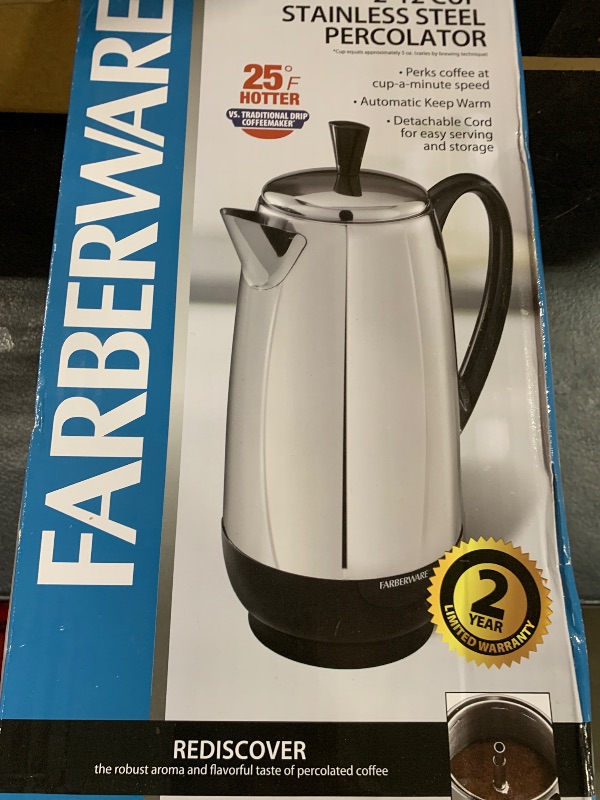 Photo 2 of Farberware 12 Cup Electric Coffee Percolator, Coffee Maker with Stainless Steel Basket, Automatic Keep Warm, No-Drip Spout