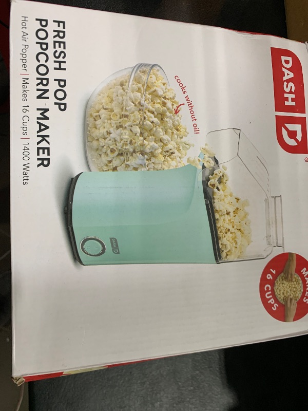 Photo 2 of DASH Hot Air Popcorn Popper Maker with Measuring Cup to Portion Popping Corn Kernels + Melt Butter, 16 Cups - Aqua