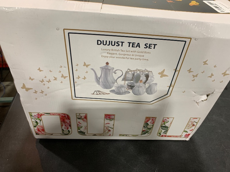 Photo 1 of DUJUST 22 pcs Porcelain Tea Set for 6, Luxury British Style Tea/Coffee Cup Set with Golden Trim, Beautiful Tea Set for Women, Tea Party Set, Gift Package (With a Stand) - Pink