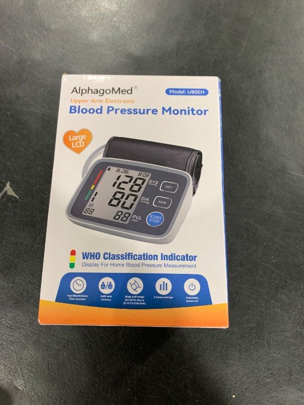 View 2 of ALPHAGOMED Upper Arm Blood Pressure Monitor for Home Use 2 Cuff Sizes, 9-17'' & 13-21''Extra Large BP Cuff Automatic Digital Blood Pressure Machine 2 Users 180 Memories USB Cable 4 AA Batteries