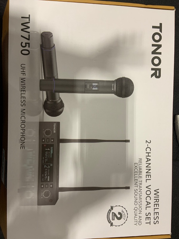 Photo 1 of TONOR Wireless Microphone System, Auto Scan & Pair Professional Rechargeable Wireless Mic, 2x100 UHF Metal Cordless Dynamic Mic Set for Karaoke, Church, Singing, Wedding, Meeting, DJ, 328ft TW750