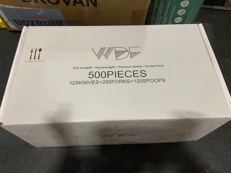 Photo 1 of WDF 500PCS Gold Plastic Silverware Set Disposable - Gold Cutlery Set Plastic Gold Utensils Set - 250 Gold Forks, 125 Gold Spoons, 125 Gold Knives for Party, Birthday, Wedding