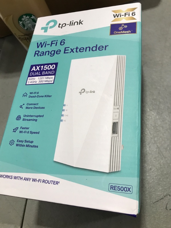 Photo 1 of TP-Link AX1500 WiFi Extender Internet Booster(RE500X), WiFi 6 Range Extender Covers up to 1500 sq.ft and 25 Devices,Dual Band, AP Mode w/Gigabit Port, APP Setup, OneMesh Compatible