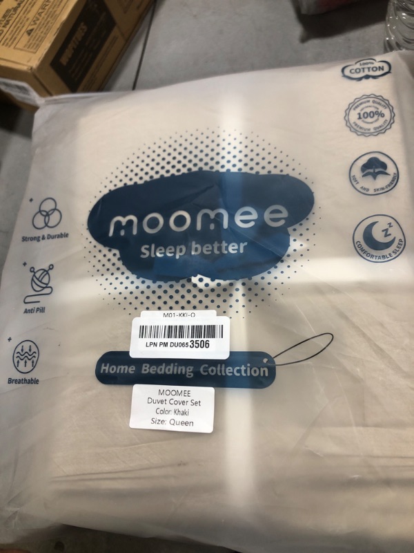 Photo 2 of MooMee Bedding Duvet Cover Set 100% Washed Cotton Linen Like Textured Breathable Durable Soft Comfy (Khaki, Queen)