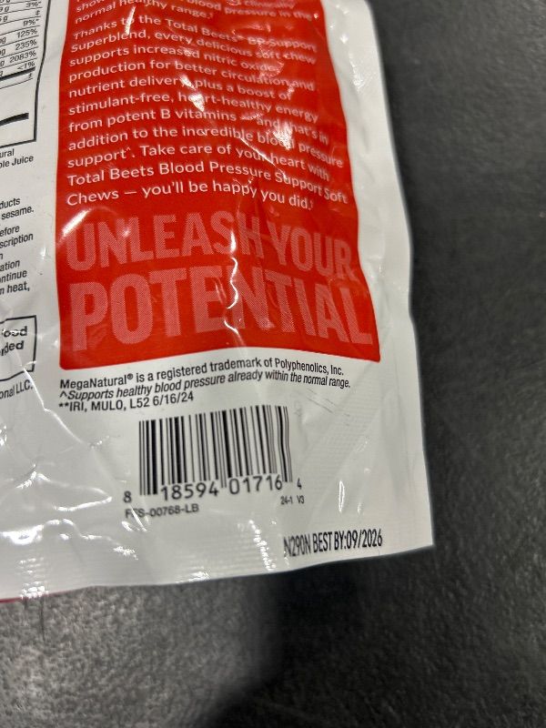 Photo 1 of Force Factor Total Beets Blood Pressure Support Supplements with Beet Powder, Great-Tasting Beets Chewables for Heart-Healthy Energy, and Increased Nitric Oxide, 60 Chews