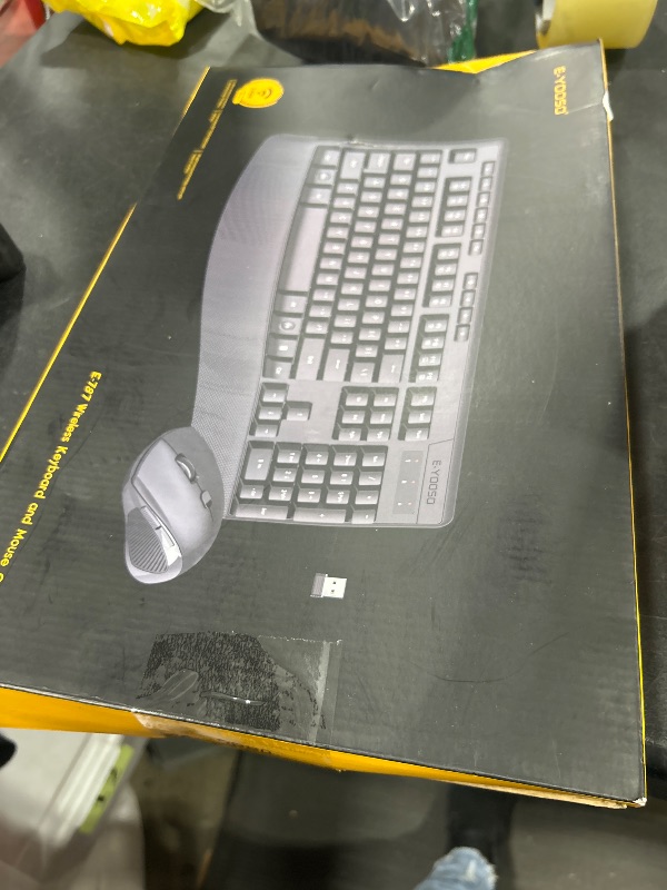 Photo 1 of Wireless Keyboard and Mouse Combo, E-YOOSO 2.4GHz Full Sized Ergonomic Wireless Keyboard with Wrist Rest, 3 DPI Adjustable and 6 Buttons Cordless USB Mouse for Computer, Laptop, PC, Windows (Black)