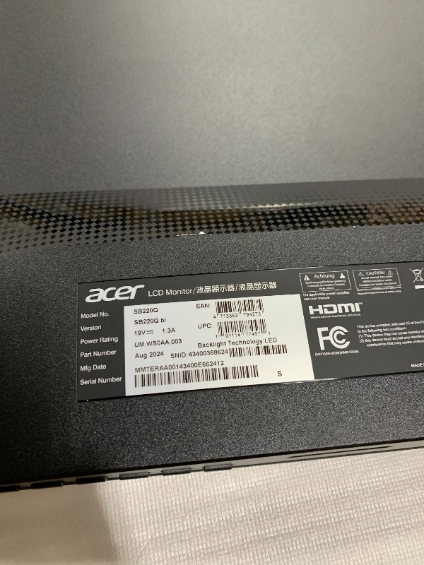Photo 1 of Acer 21.5 Inch Full HD (1920 x 1080) IPS Ultra-Thin Zero Frame Computer Monitor (HDMI & VGA Port), SB220Q bi