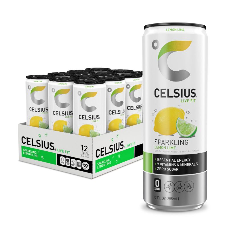 Photo 1 of CELSIUS Sparkling Lemon Lime, Functional Essential Energy Drink, 12 Fl Oz (Pack of 12 // Best by 04-2025)