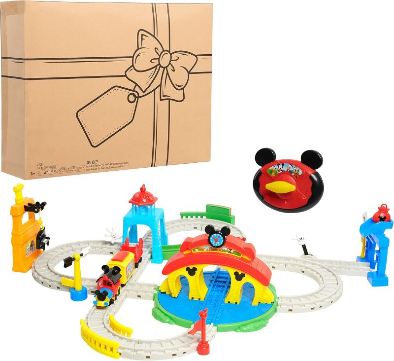 Photo 1 of Disney Junior Mickey Mouse Around Town Track Set, 35-piece Remote Control Toy Train, Officially Licensed Kids Toys for Ages 3 Up, Amazon Exclusive
