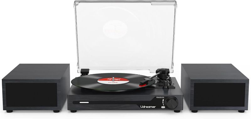 Photo 1 of Vinyl Record Player with External Speakers BT 5.3 Wireless Turntable Portable with 3 Speed USB Vintage Wooden Black