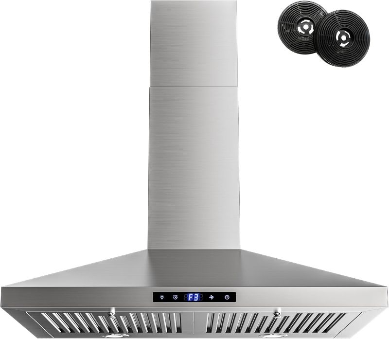 Photo 1 of FIREGAS Range Hood 30 inch, Wall Mount Kitchen Hood in Stainless Steel With Ducted/Ductless Convertible, Stove Vent Hood with Permanent Filters, 3 Speed Exhaust Fan, LED Lights, Touch Control
