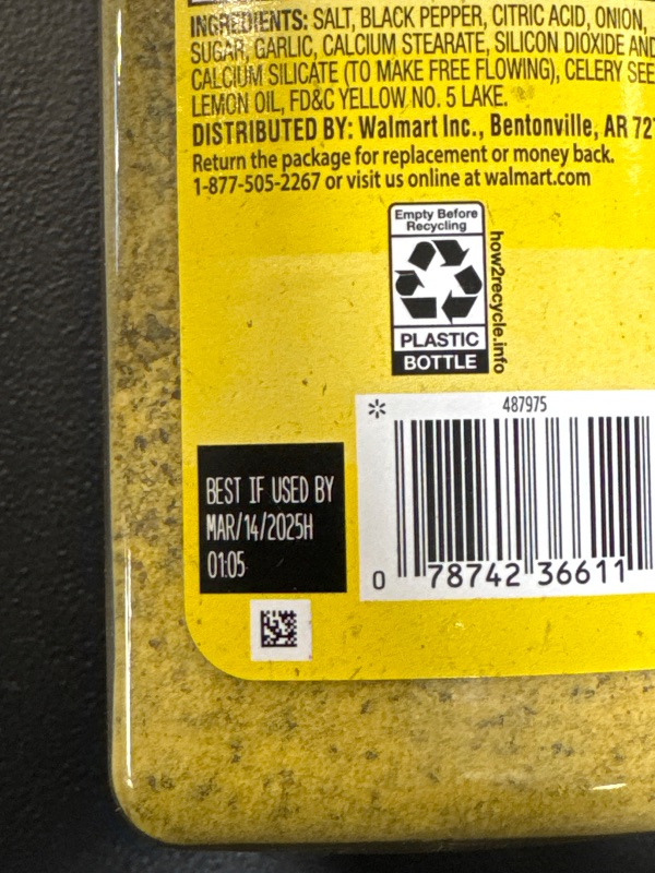 Photo 1 of BEST BY 03/14/2025 Pack of 2 Great Value Lemon & Pepper Seasoning 26oz each
