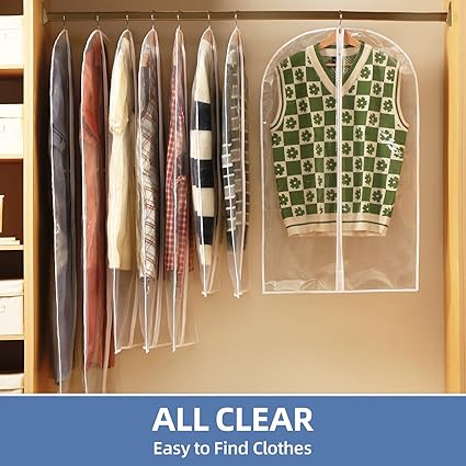 Photo 1 of 60" Dress Bags for Gowns, 12 Packs All Clear Garment Bags for Hanging Clothes, Plastic Waterproof Dress Cover with Zipper for Dresses, Coats, Uniforms 
