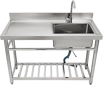 Photo 1 of Utility Sink Free Standing Single Bowl Laundry Sink with Rotatable and Temp/Flow Adjustable Faucet and Pipes, Stainless Steel Commercial Kitchen Sink, 330lb Capacity