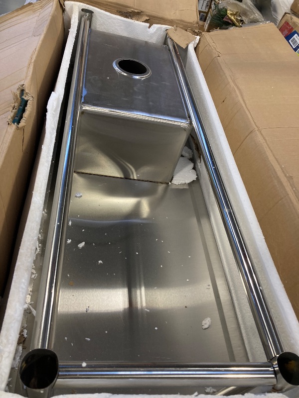 Photo 1 of Utility Sink Free Standing Single Bowl Laundry Sink with Rotatable and Temp/Flow Adjustable Faucet and Pipes, Stainless Steel Commercial Kitchen Sink, 330lb Capacity