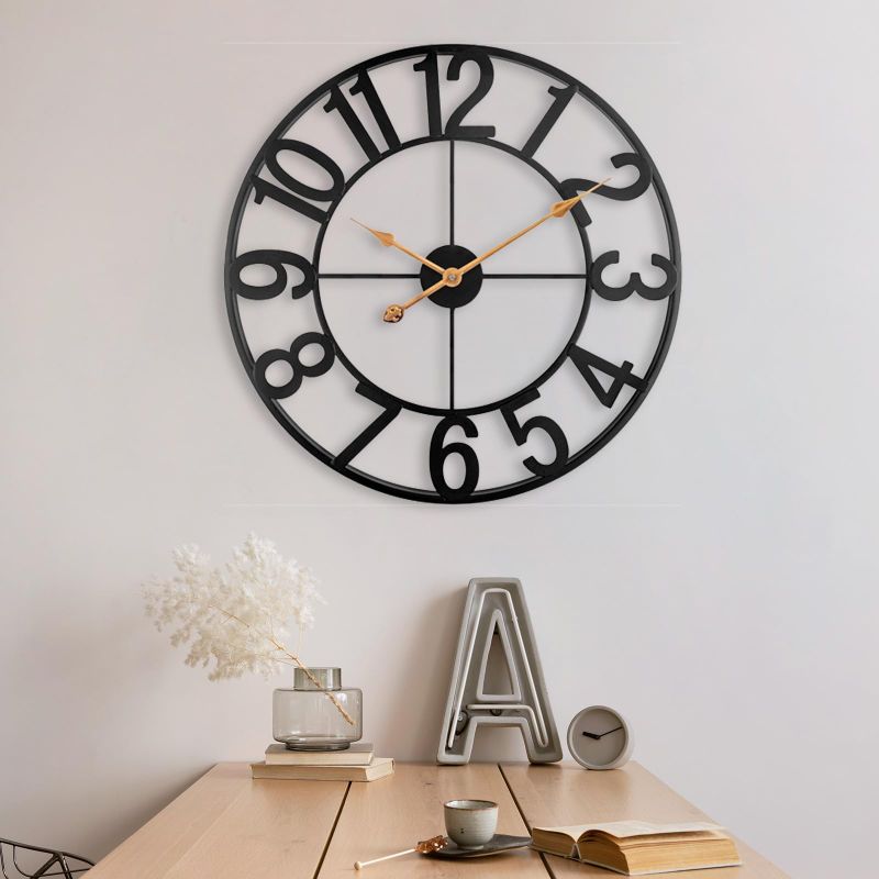 Photo 1 of Opps Large Wall Clock, 24 Inch Wall Clocks for Living Room Decor, Silent Non-Ticking Wall Clocks Battery Operated, Arabic Numerals Modern Decorative Wall Clock for Farmhouse, Kitchen, Bathroom (Black)