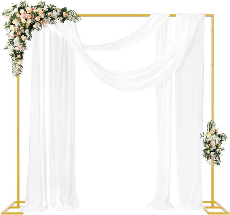 Photo 1 of Backdrop Stand Heavy Duty with Base, Gold Portable Adjustable Pipe and Drape Backdrop Stand Kit, Square Metal Arch Party Frame for Wedding Birthday Parties Banquet Decorations
