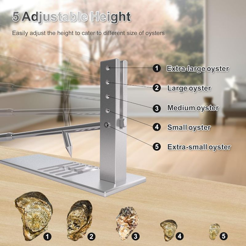 Photo 1 of Oyster Shucker Tool Oyster Clam Opener Machine with 5 Adjustable Height, Stainless Steel Shucker Machine Tool Set Including Knife, Glove & G-Clip for Hotel Buffet and Home (Only tool)