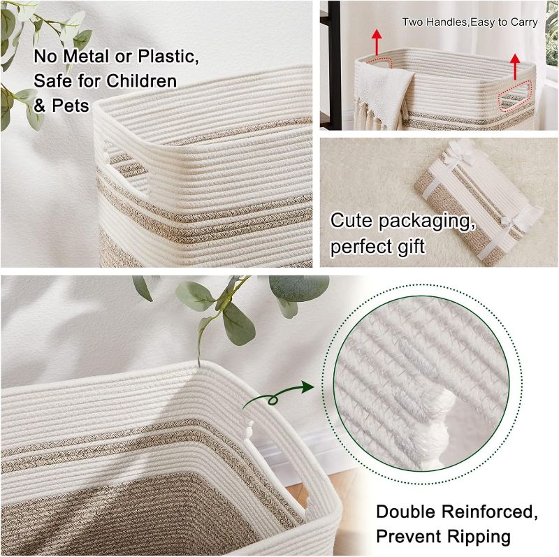 Photo 1 of Laundry Hamper-Laundry Basket, Tall Cotton Storage Basket with Handles, Decorative Blanket Basket for Living room, Collapsible Large Basket for  Cloth, toys