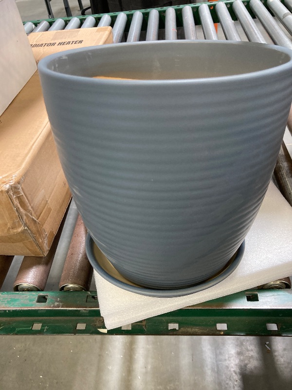 Photo 1 of 12 Inch Pots for Plants Ceramic Planter Pot Large Flower Pot with Drainage Hole and Saucer for Home Patio Garden Office Indoor Outdoor Gray