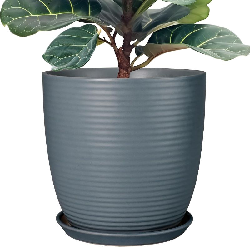 Photo 1 of 12 Inch Pots for Plants Ceramic Planter Pot Large Flower Pot with Drainage Hole and Saucer for Home Patio Garden Office Indoor Outdoor Gray