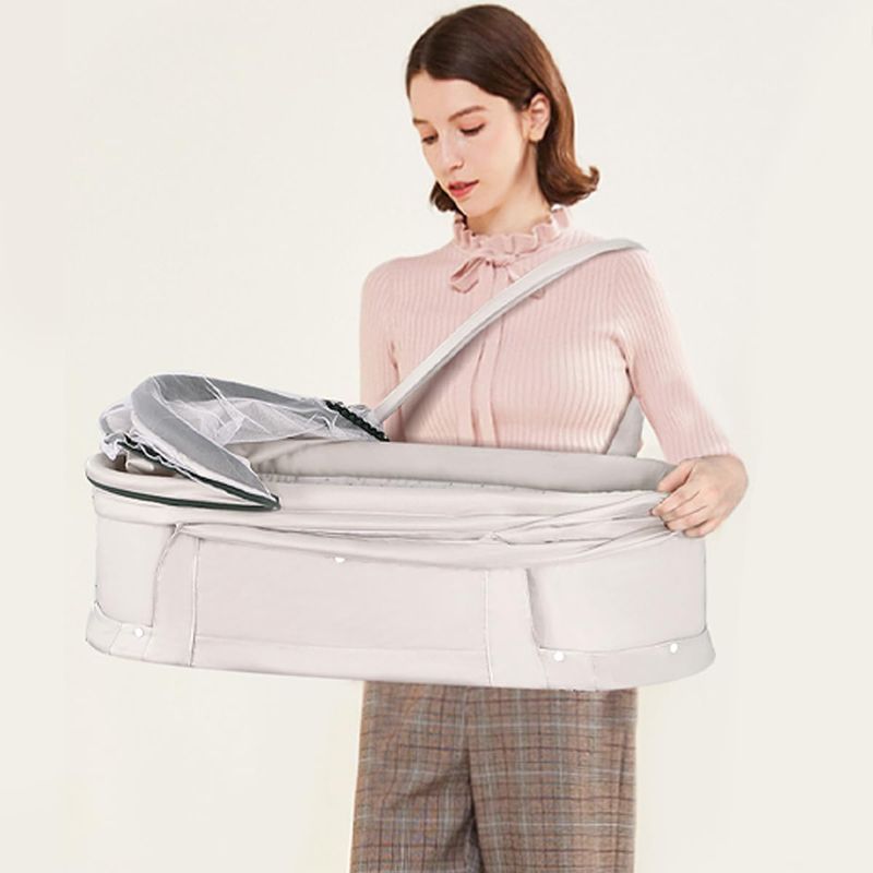 Photo 1 of Baby Travel Bassinet, 2 in 1 Portable Travel Bassinet Folding Baby Bed with Sunshade Cover, Mini Baby Bassinet Sleeper Bed Washable Foldable for Newborn Baby-LightGrey