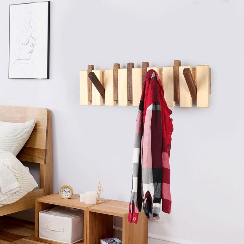 Photo 1 of 8 Hooks Wall Mounted Coat Rack Wood Hanger Clothes Hanger W/Flip-Down Hooks, Heavy Duty Wall Coat Hooks for Entryway, Bedroom, Bathroom Decoration? 50x18x4cm?
