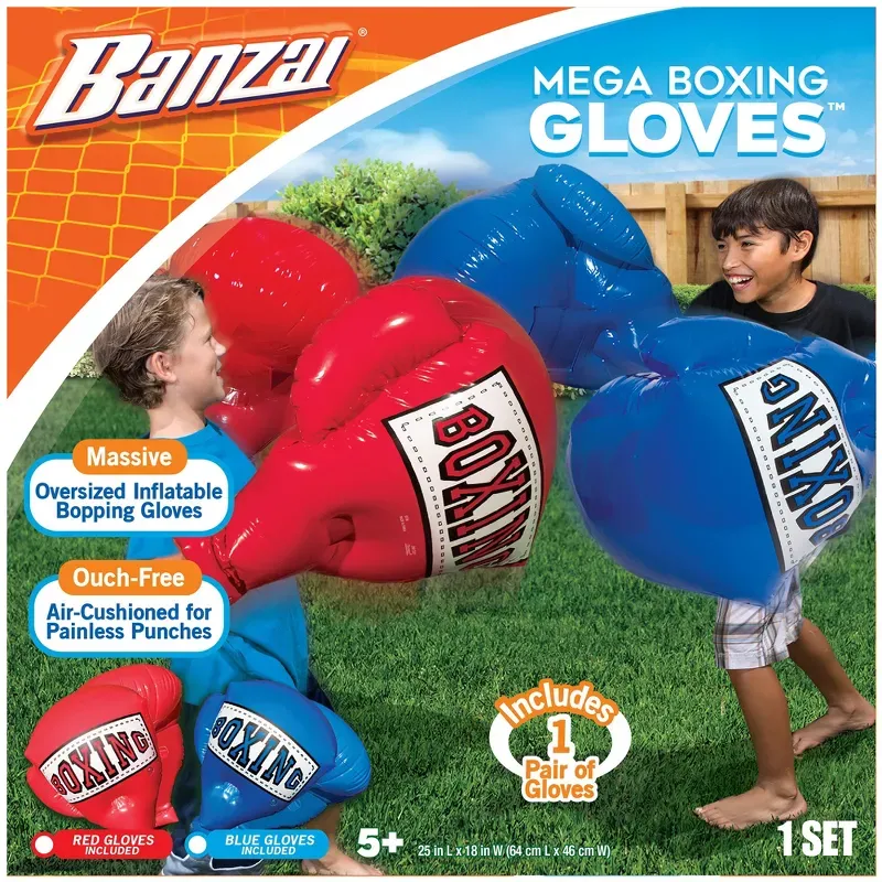 Photo 1 of Banzai Kids Inflatable Mega Boxing Gloves - (1) Pair, Colors Vary (Red/Blue)
