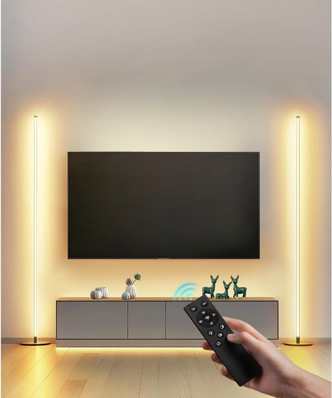Photo 1 of unionlux Corner Floor Lamp 2 Pack, Minimalist Dimmable LED Corner Lamp Stepless Adjustable 2700K-6500K with Remote/Foot Control, Modern Floor Lamp for Living Room Bed Room
