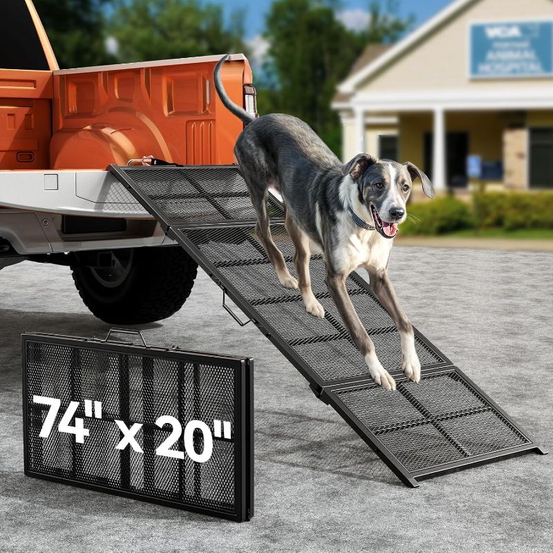 Photo 1 of 74'' L & 20'' W Longest Dog Ramp for Car - Extra Wide Lightweight Pet Dog Ramps for Large Dogs with Non-Slip Mesh, Outdoor Dog Ramp Up to 400LBS, Dog Steps Stair Get Into a Car SUV/Truck/RV/Bed
