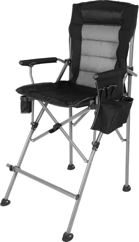 Photo 1 of Extra Tall Folding Chairs for Adults 330lbs, Portable Bar Height Foldable Director Chairs for Camping Outside, Comfortable with Makeup Pocket, High Back and Footrest, Black
