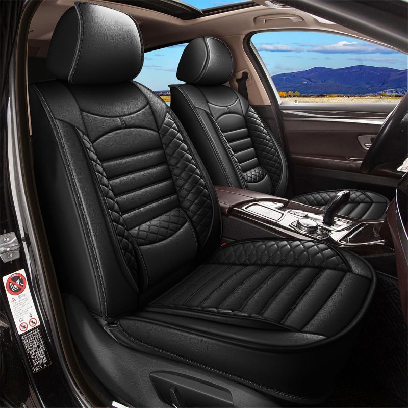 Photo 1 of Seat Covers for Kia Soul 2010-2025: Car Seat Covers Full Set 5 Seats Waterproof Faux Leather Car Seat Cushion Protector Compatible Airbag Black