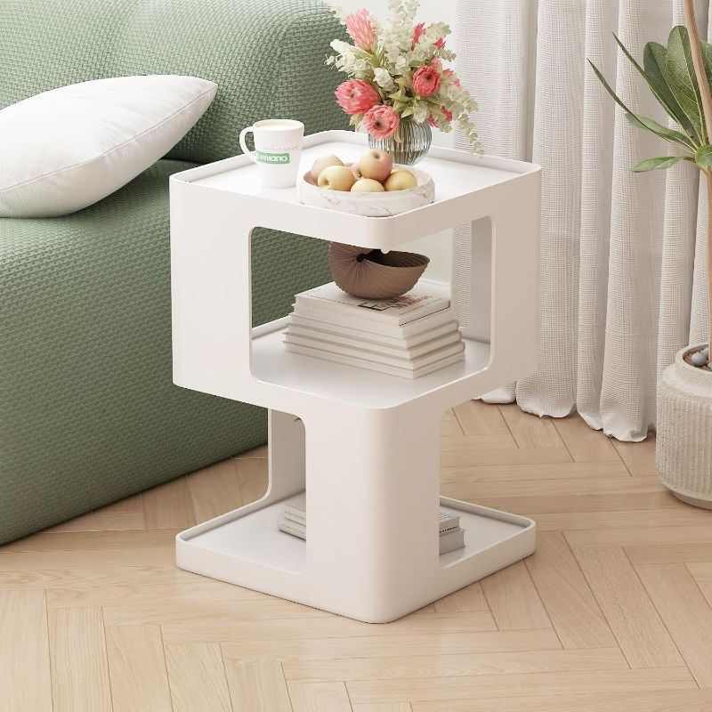 Photo 1 of Metal Small Nightstands, Modern Side Table with 3 Tiers Storage, White End Table for Couch, Living Room Bedroom, Bedside Tables No Assembly Required
