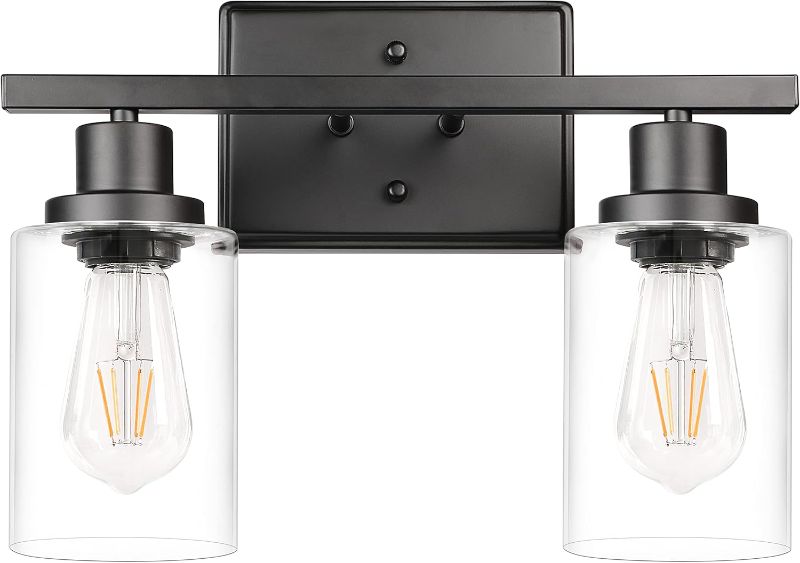 Photo 1 of Ascher 2-Light Wall Sconces, Modern Vanity Light Fixture Black Finish, Wall Light with Clear Glass Shade for Mirror Hallway Bedroom, E26 Base (Bulbs Not Included)
