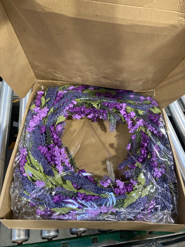 Photo 2 of 24 Inch Purple Lavender Flower Wreath for Front Door, Spring Summer Forsythia Lavender Flowers Wreath for Indoor and Outdoor Decor, Rustic and Farmhouse Purple for Home