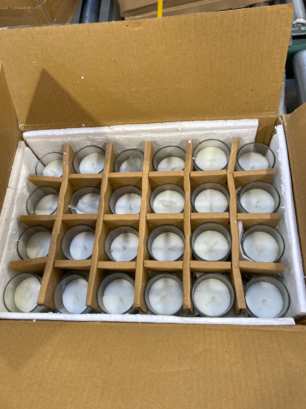 Photo 1 of 48 Pack Warm White Unscented Clear Glass Filled Votive Candles. Hand Poured Wax Candle Ideal Gifts for Aromatherapy Spa Weddings Birthdays Holidays Party