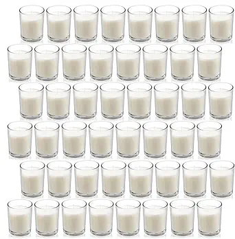Photo 1 of 48 Pack Warm White Unscented Clear Glass Filled Votive Candles. Hand Poured Wax Candle Ideal Gifts for Aromatherapy Spa Weddings Birthdays Holidays Party