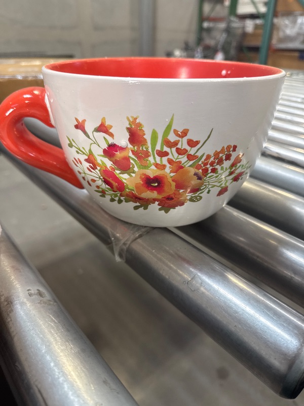 Photo 1 of hadaaya 7.5" Round Ceramic Teacup Shape Planter Pot with Saucer for Succulents Orchids Herbs Cactus Indoor Houseplants Flowers for Home Garden and Event Decor – Orange Poppy Floral