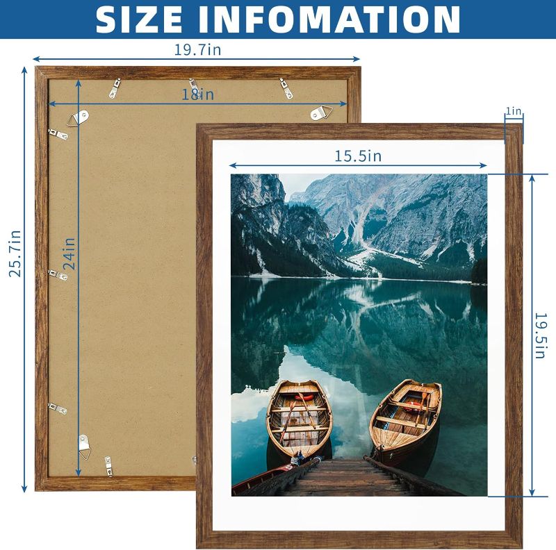 Photo 1 of Hongkee 18x24 Frame Set of 2, Rustic Brown Wood Style - Display 18 x 24 Poster without Mat or 16x24 Picture with Mat, Wall Mounting Horizontal and Vertical