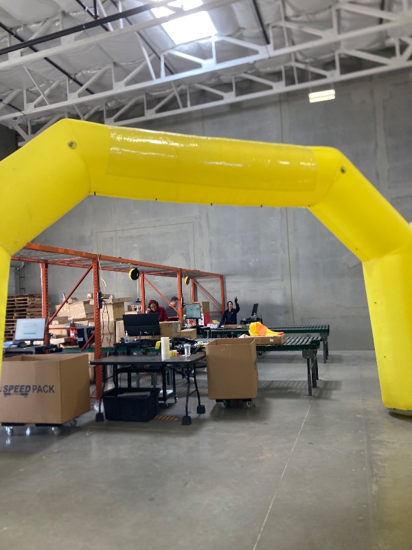 Photo 1 of Sewinfla 20Ft Inflatable Arch Inflatable Start Finish Line Arch with Blower,Outdoor Inflatable Archway for Party,5K Race,Advertising Commerce,School Sport Yellow