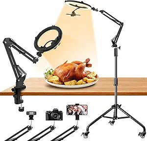 Photo 1 of Ring Light Overhead Phone Mount with Casters, Dual-Purpose Floor/Desk Ring Light Tripod for iPhone, Selfie 10" Ring Light Phone Tripod for Video Recording/Live Streaming/Cooking