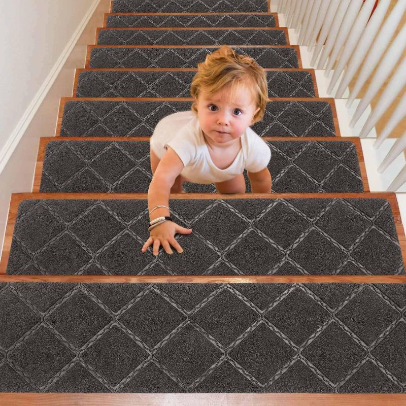 Photo 1 of Seloom Upgraded 9" x 36" Stair Treads for Wooden Steps- Carpet Non-Slip with Non Skid Backing Specialized for Indoor Steps, Removable Washable Step Runners Perfect for Dogs(Grey,15-Pack, Dimand)
