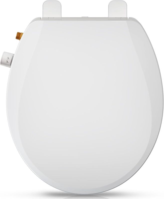Photo 1 of Round Bidet Toilet Seat with Quiet-Close, Non-Electric Bidet Toilet Seat with Self Cleaning Dual Nozzles, Fit Round Toilet Seat, White Bidet Seat with Brass inlet (Round)

