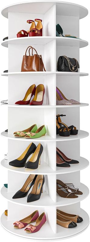 Photo 1 of SpaceAid 7 Tier Rotating Shoe Rack Tower, Spinning Shoe Display Lazy Susan, Revolving 360 Shoe Rack Storage Round Carousel, Vertical Handbag Rotate Shoes Closet Organization (7-Tier White)